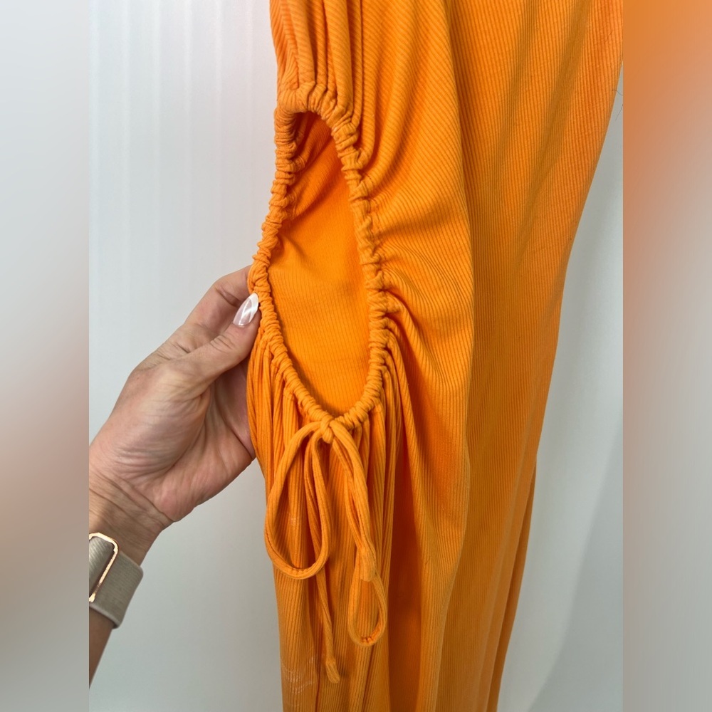 Princess Polly Louie Bright Orange Side Cutout Ribbed Midi Dress AU 10 US 6 - Picture 10 of 12